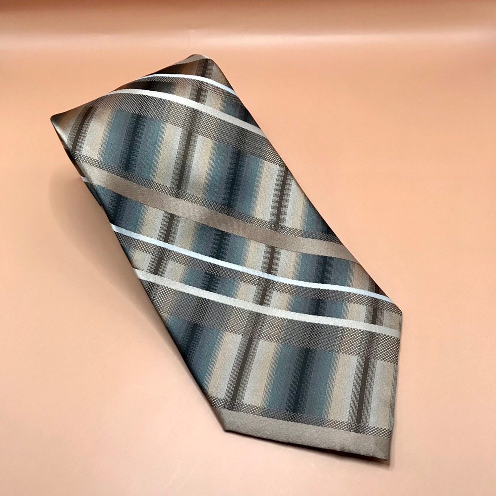 Pierre Cardin Mens Silk Necktie Grey Brown Plaid Check Classic Formal Tie